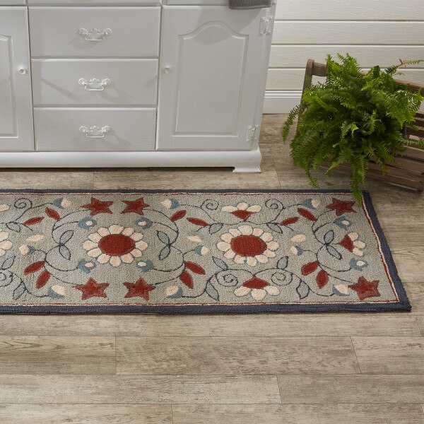 Gray Floral Hooked Rug Runner 2' x 6' Park Designs